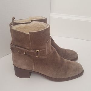 J Crew Parker beige sage leather shearing boots